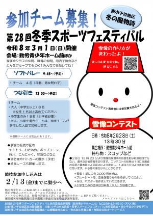 第28回冬季スポーツフェスティバル参加チーム募集ポスター