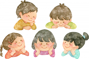 頬杖をつくこども