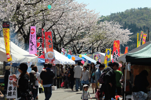 おおぜいの人でにぎわう「おぢや桜まつり」の画像