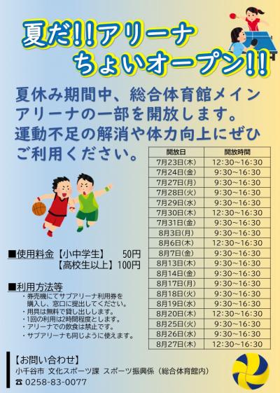夏だアリーナちょいオープンのチラシです